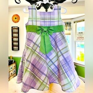 PERFECTLY Dressed purple &white plaid w green trim dress